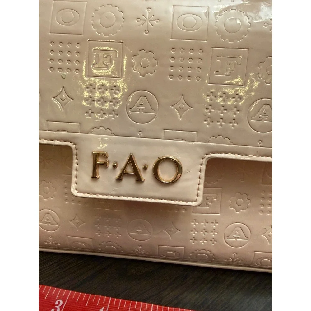 FAO Schwarz Pink Patent Embossed Monogram Top Handle Handbag Gold Logo Bag
